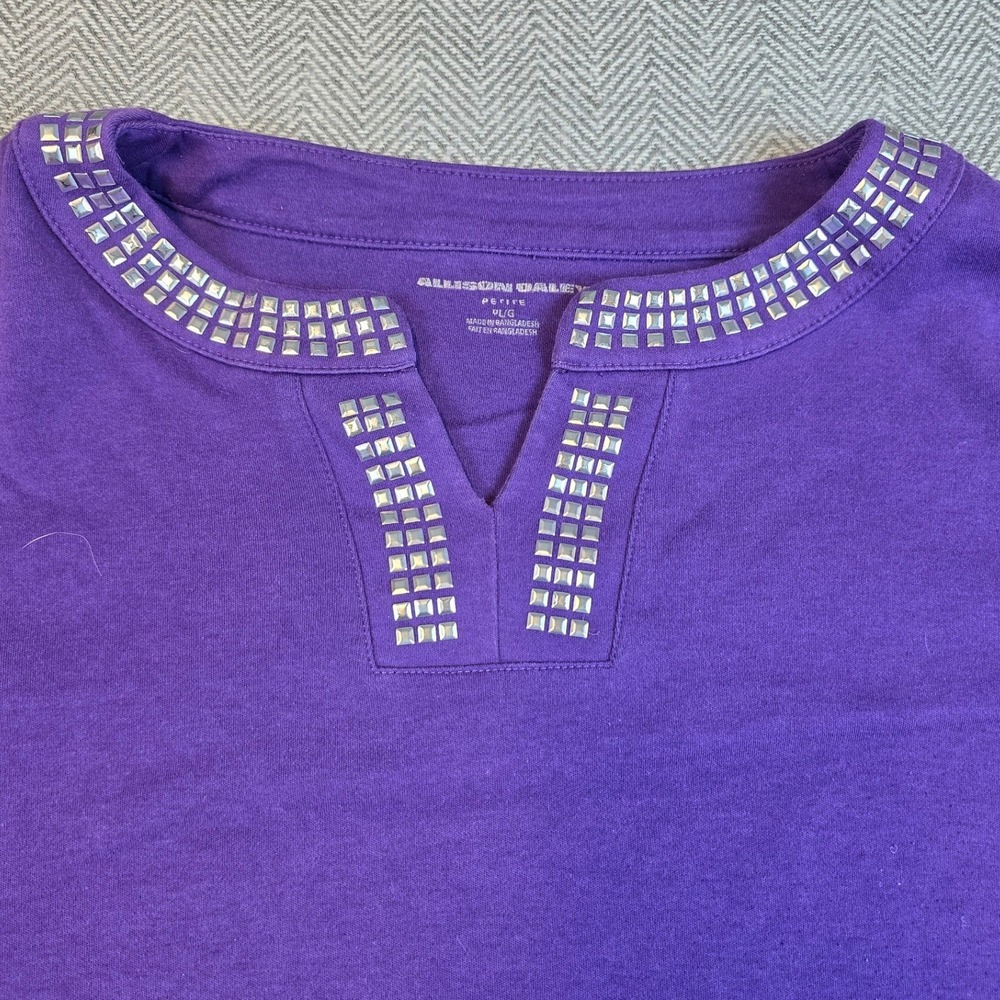 Allison Daley Petite Purple Studded Split Neck 3/4 Sleeve Knit Top PL - Picture 4 of 11
